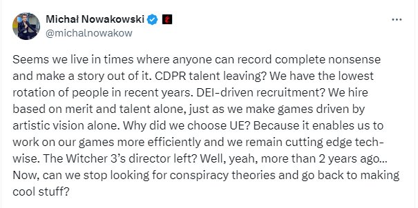 A post bu CDPR CEO Michael Nowakowski