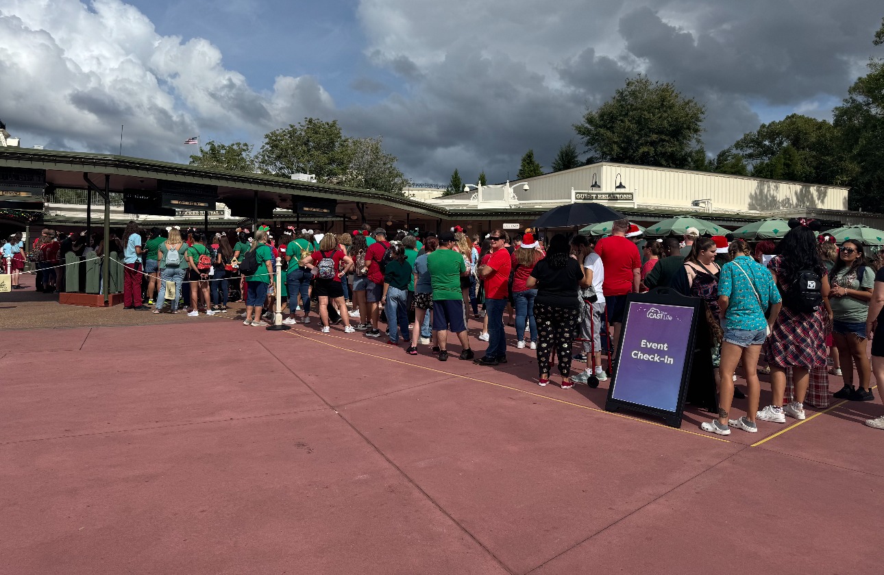 Disney Cast Members in line for the Disney Park Christmas Parade filming