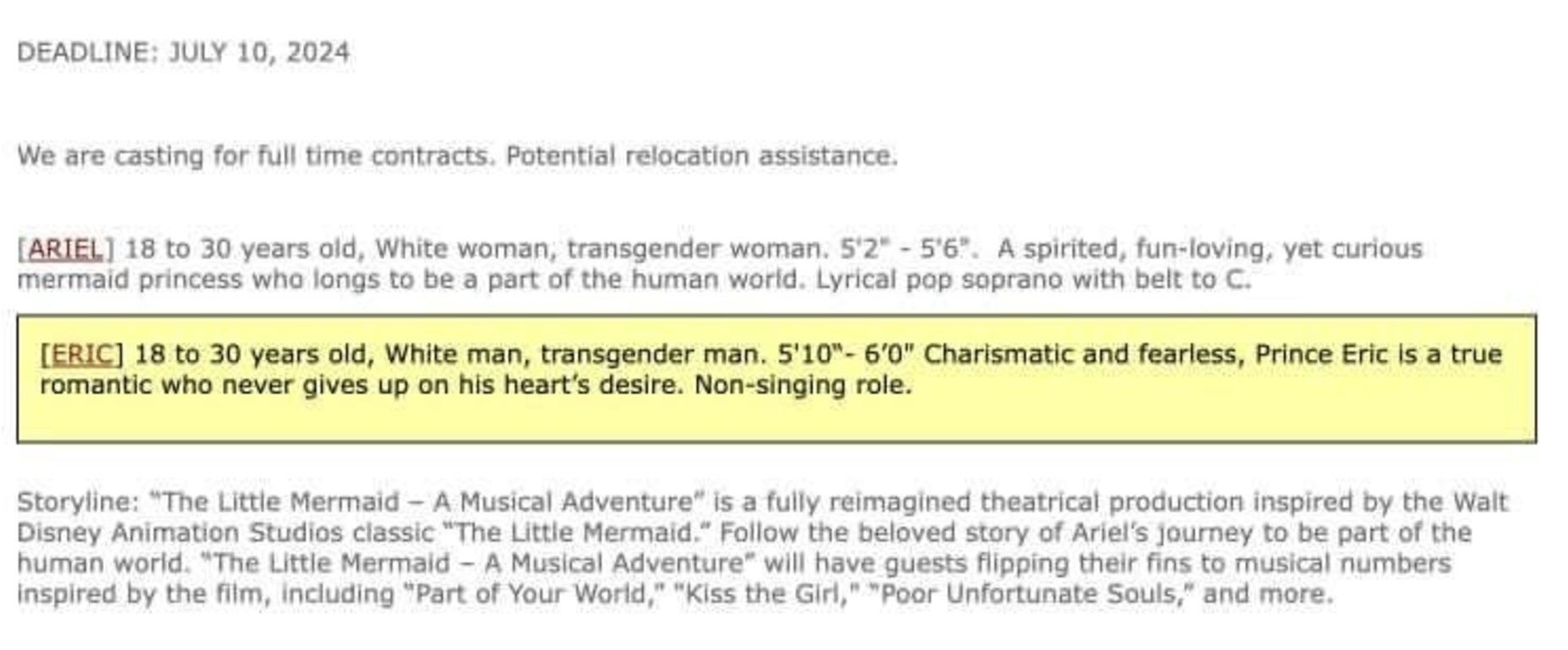 Little Mermaid Casting Call