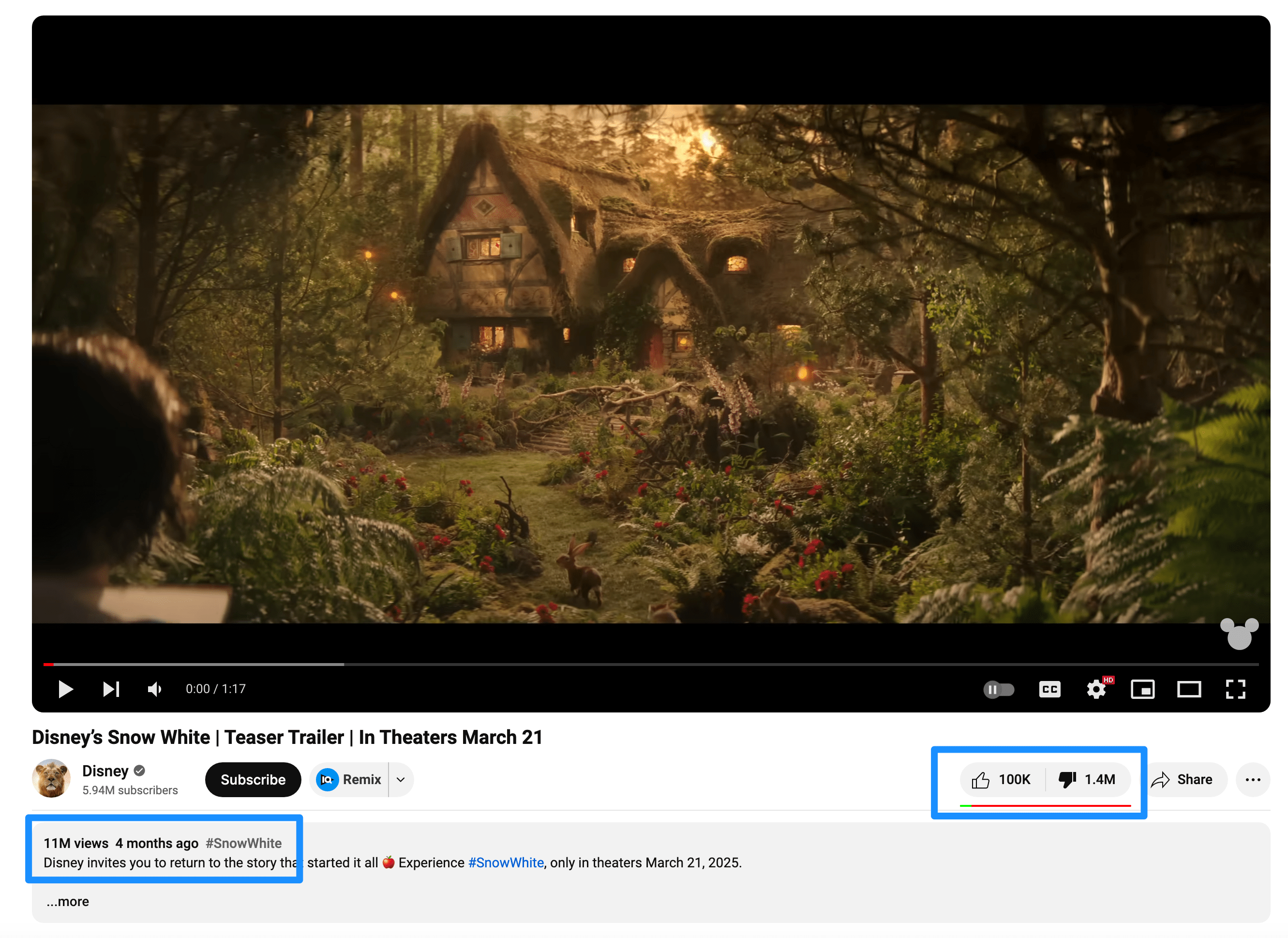 Snow White Trailer 1 views and dislikes