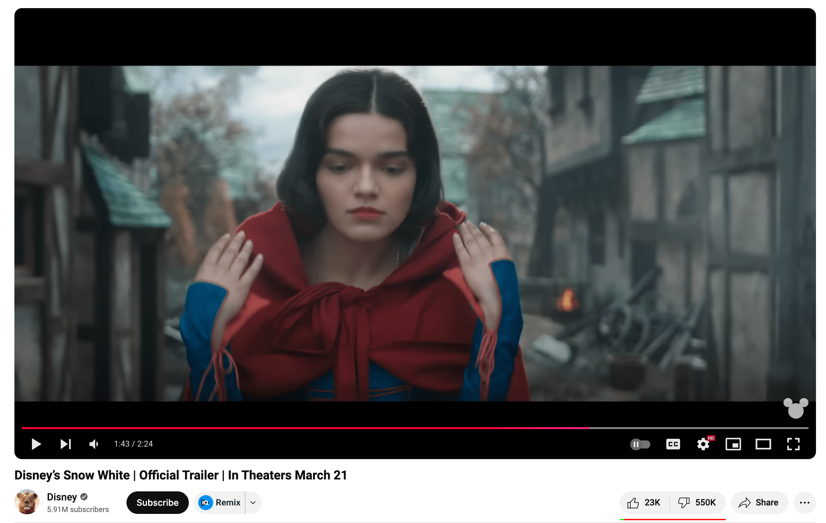 Snow White Trailer Dislike Ratio