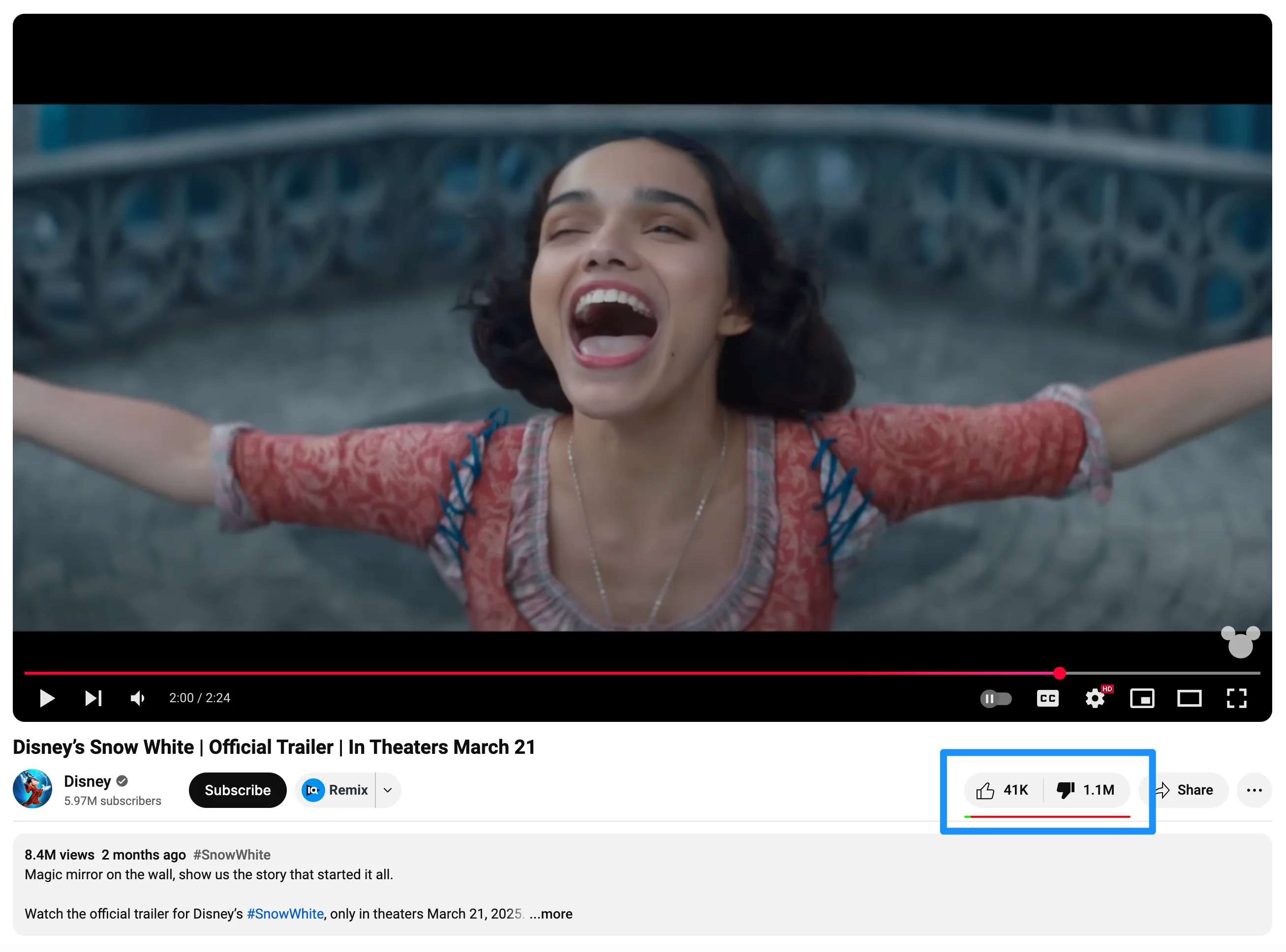 Snow White Trailer Dislikes