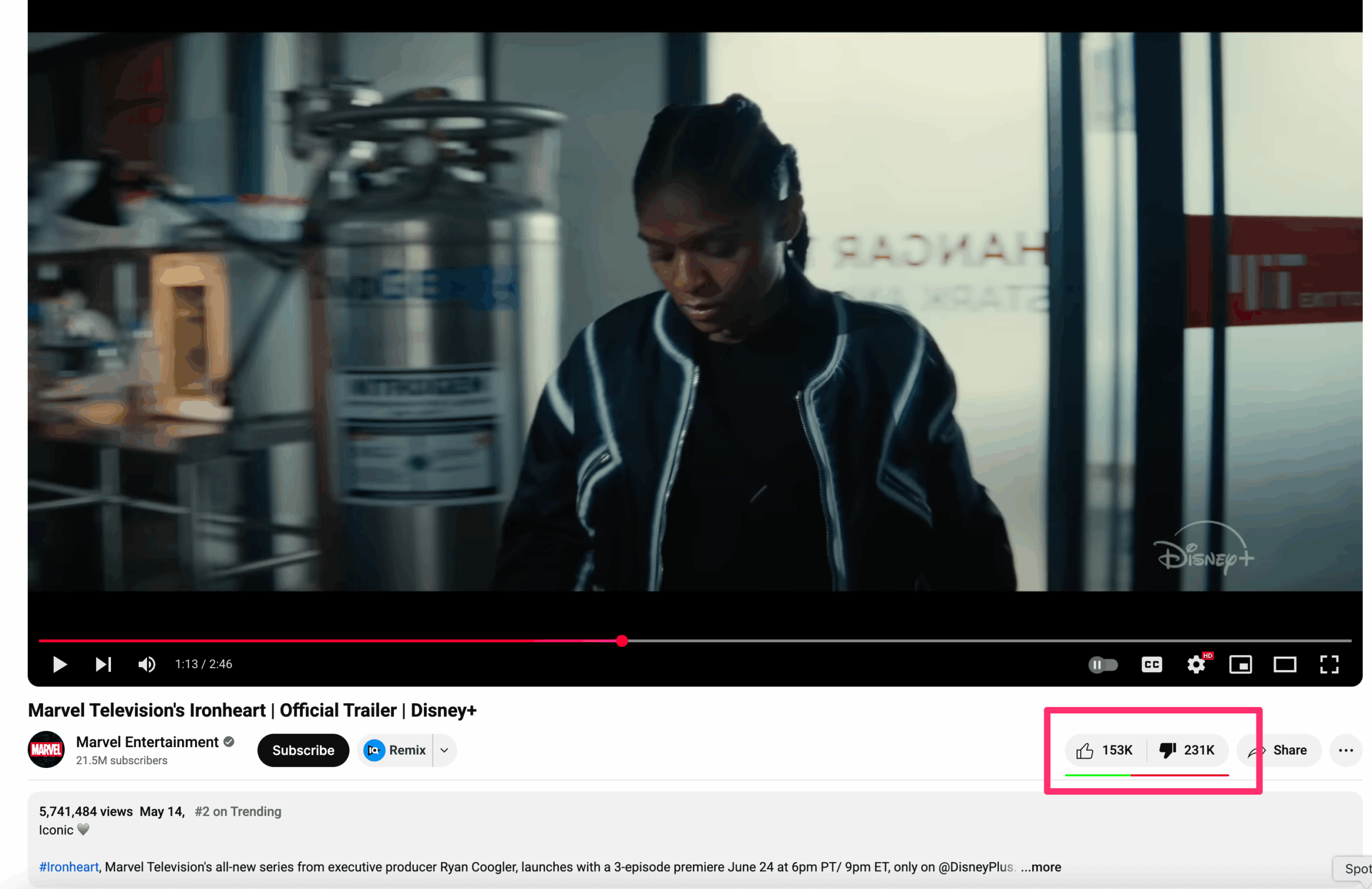 Ironheart Dislikes on YouTube