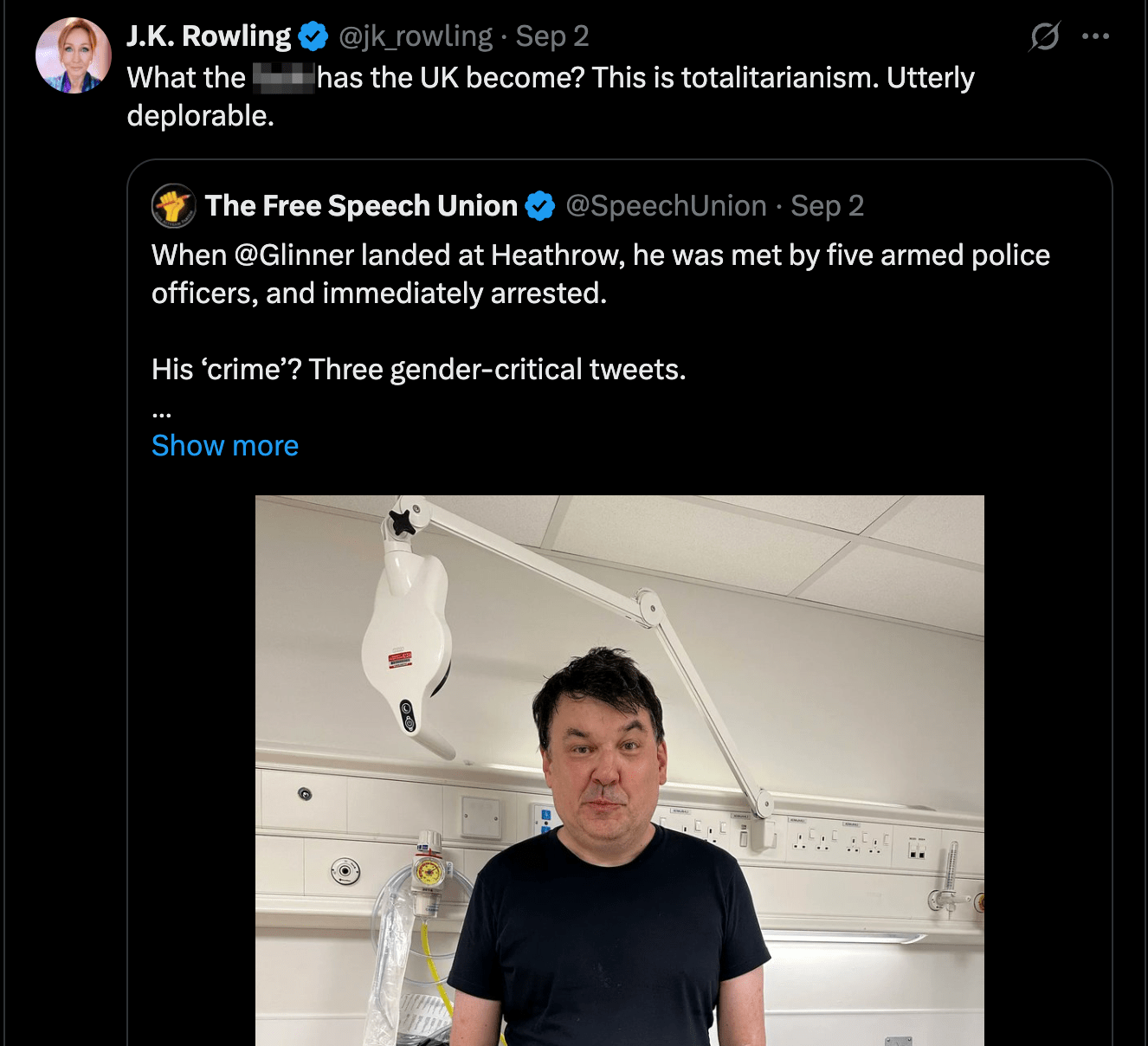 JK Rowling X Post about the arrest of Graham Linehan