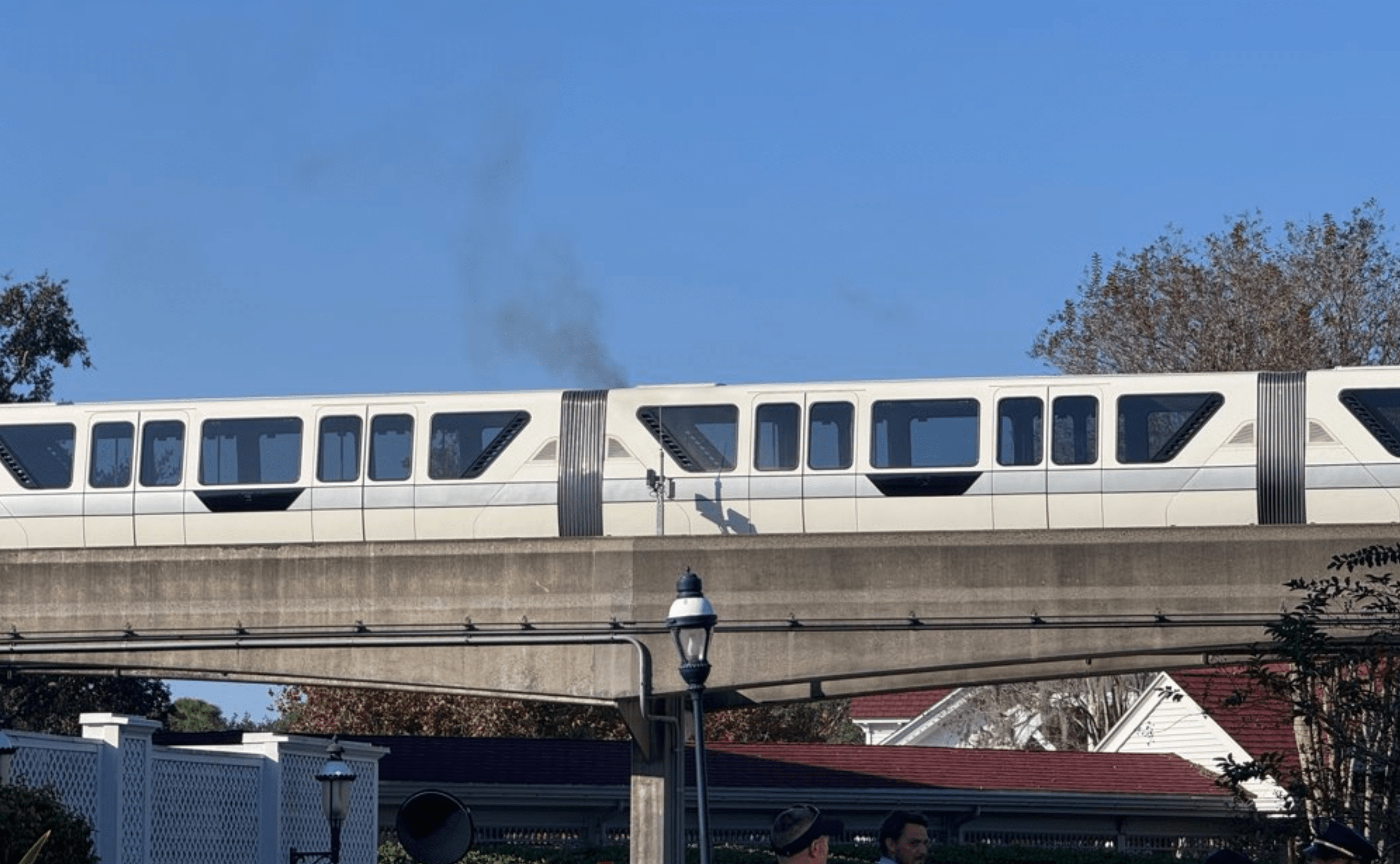 Smoke pouring out of the Walt Disney World Monorail