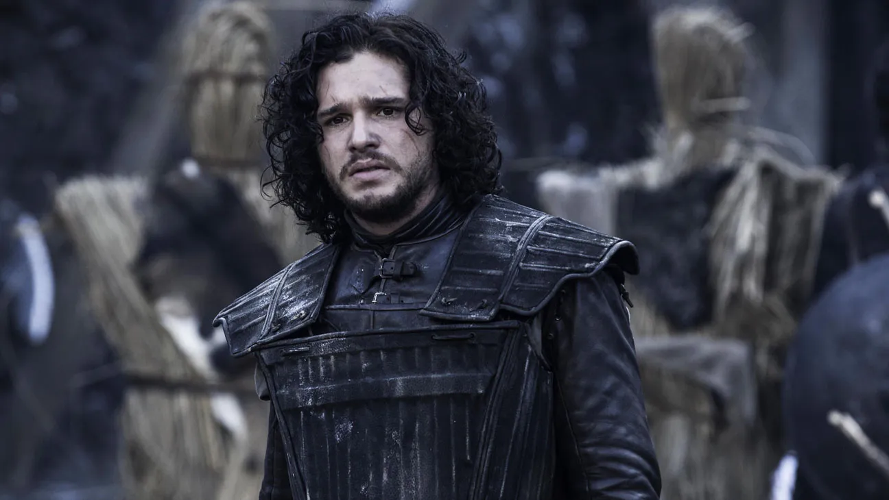 Kit Harrington in all black as Jon Snow in Game of Thrones