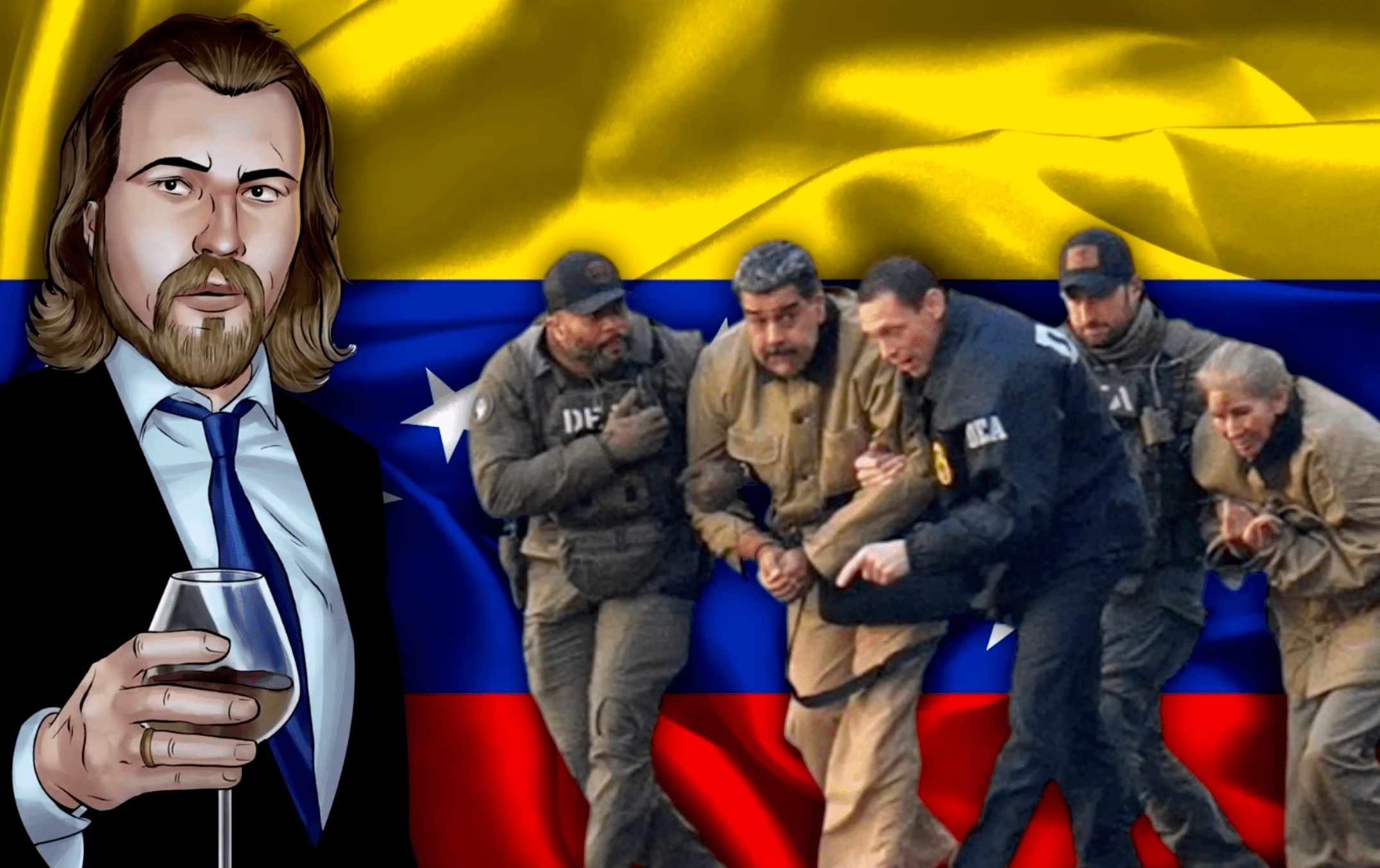 Midnight_s_Edge_Venezuela_5_png A depiction of Andre from Midnight's Edge next to an image of Maduro being arrested