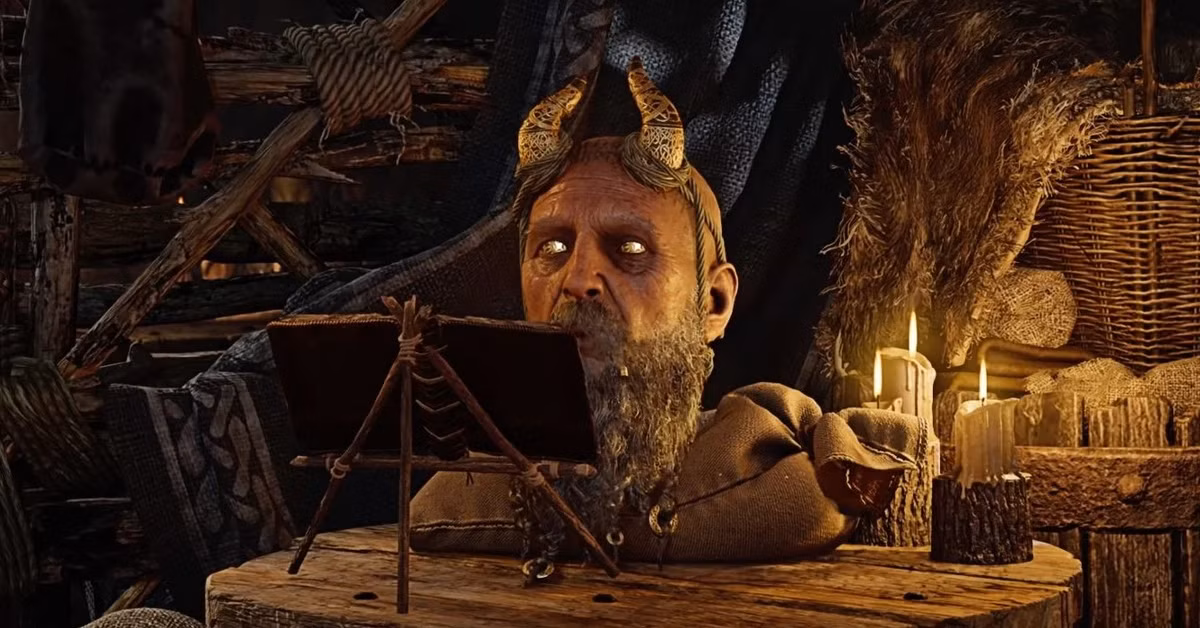 Mimir reading a book in God of War Ragnarok