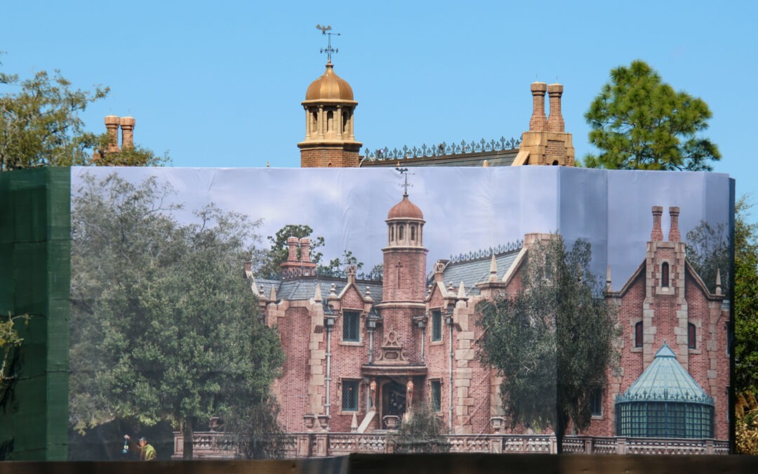 Haunted Mansion Now Behind Photo Realistic Scrim at Magic Kingdom