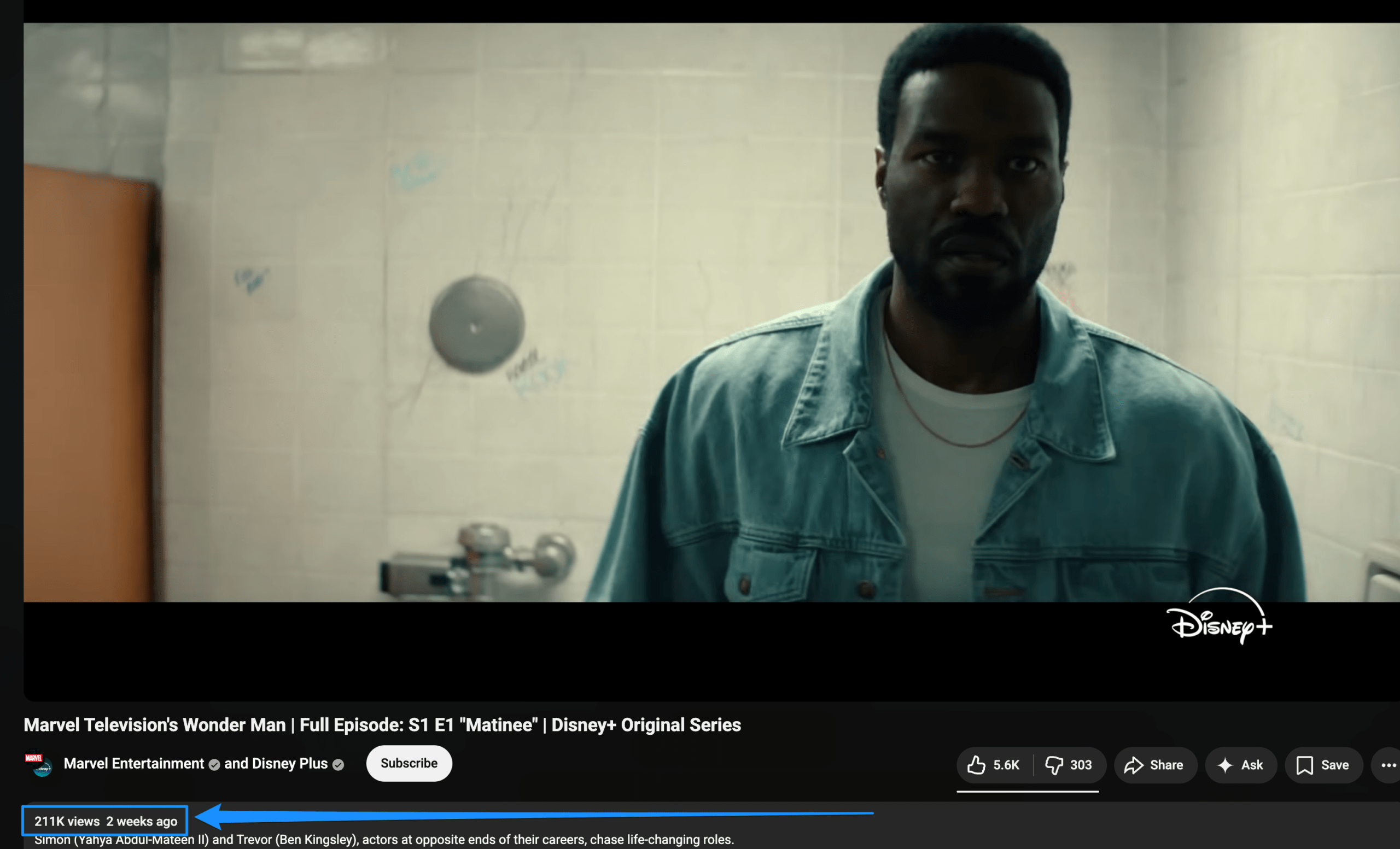 Wonder Man YouTube views