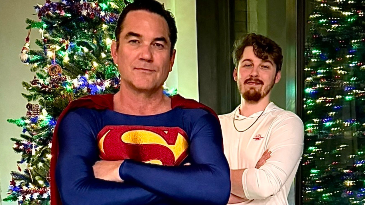 Dean Cain dresses as Superman with his son