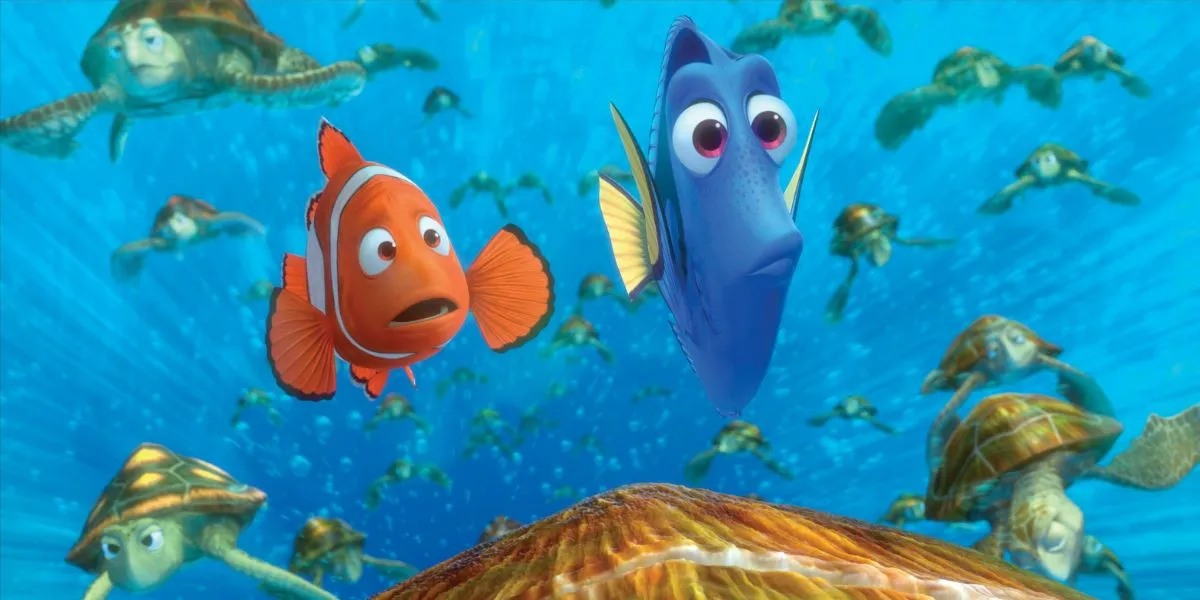 Dory and Marlin with the Turtles in Finding Nemo