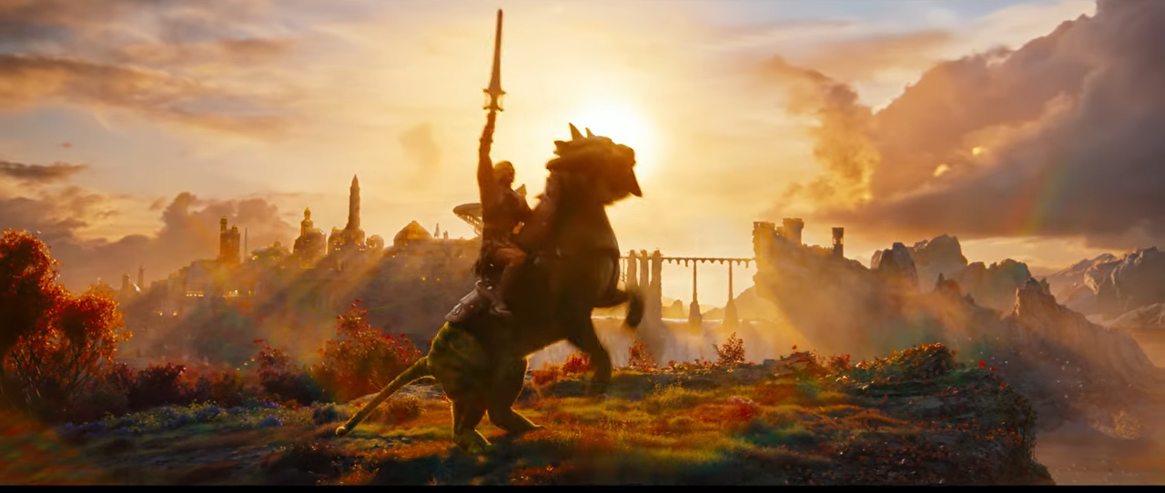 He-Man on a rearing Battle Cat, holding his sword
