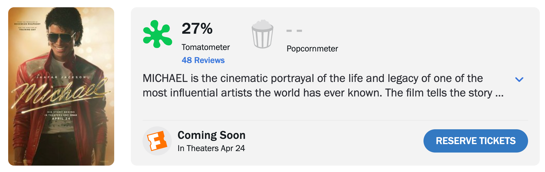 Rotten Tomatoes critic scores for Michael showing 27% Rotten