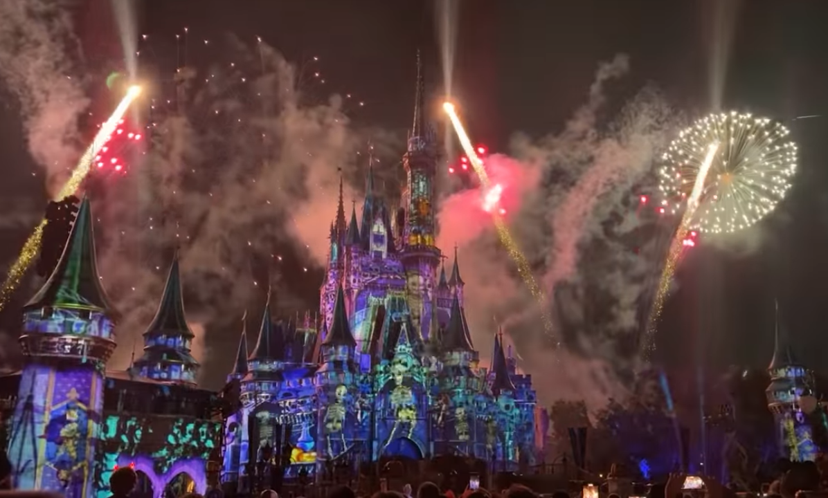 Cinderella's Castle at Magic Kingdom during the Fireworks show of Mickey's Not-So-Spooky Halloween