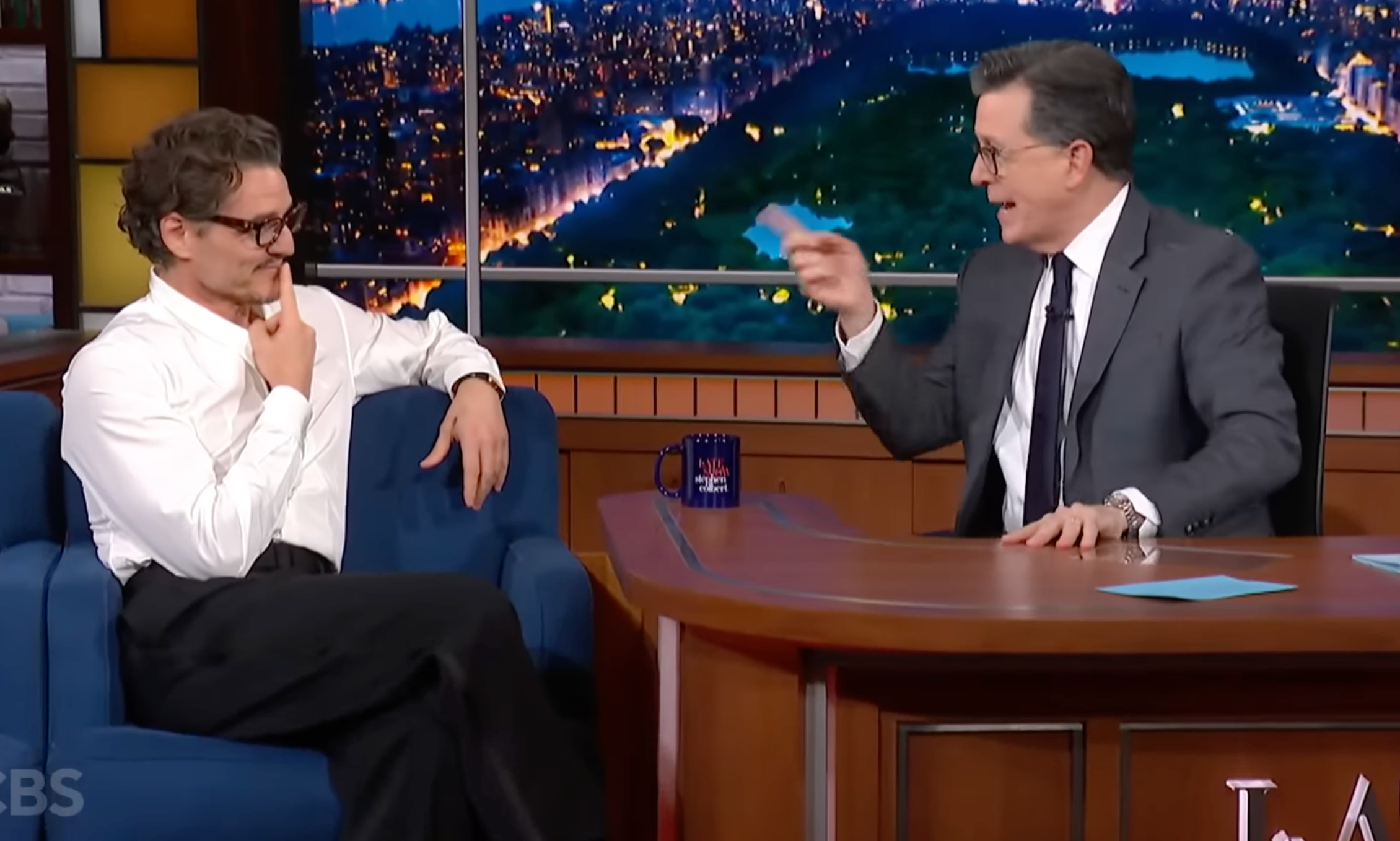 Pedro Pascal and Stephen Colbert