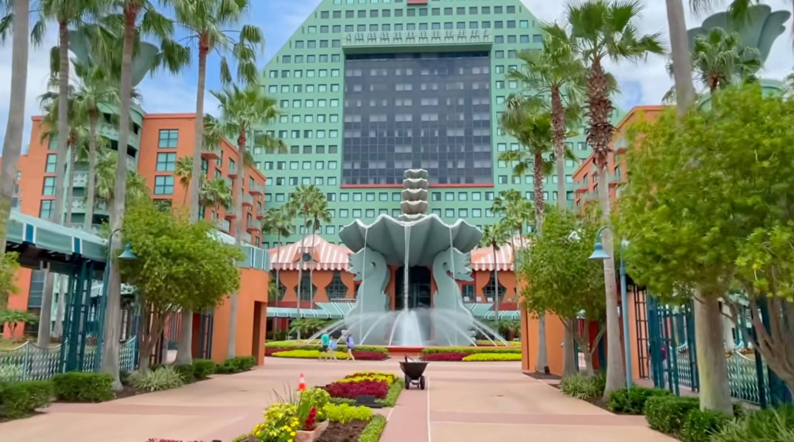 The exterior of the Disney World Dolphin resort hotel