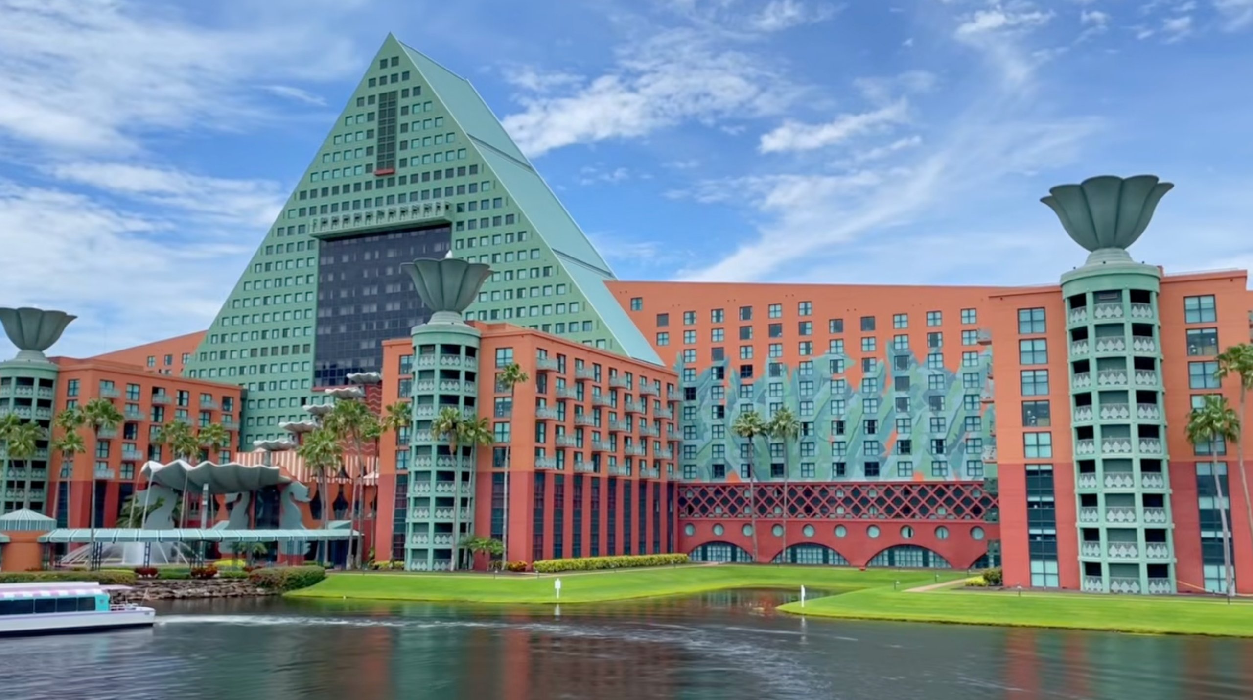 The exterior of the Disney World Dolphin resort hotel