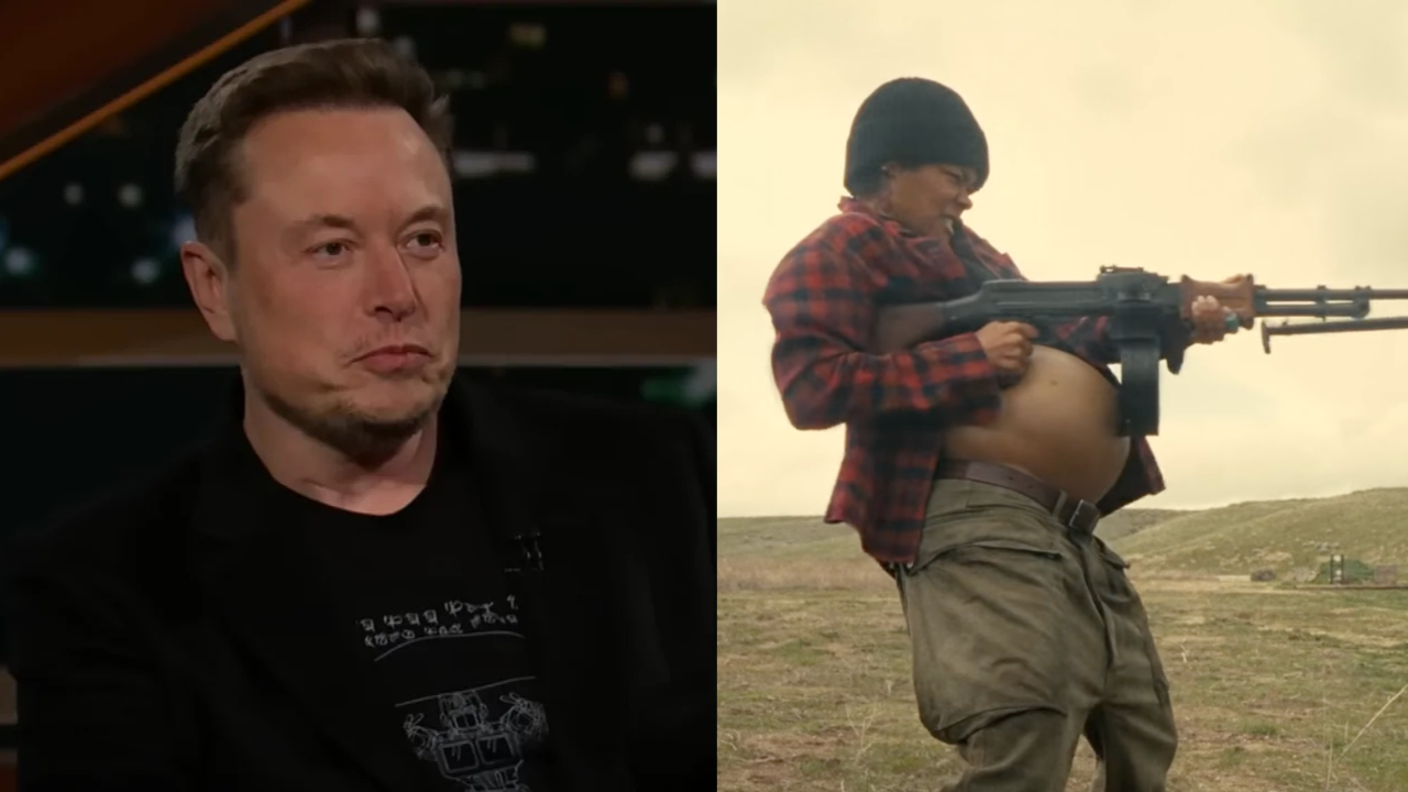 Elon Musk One Battle After Another Elon Musk and a pregnant woman from One Battle After Another