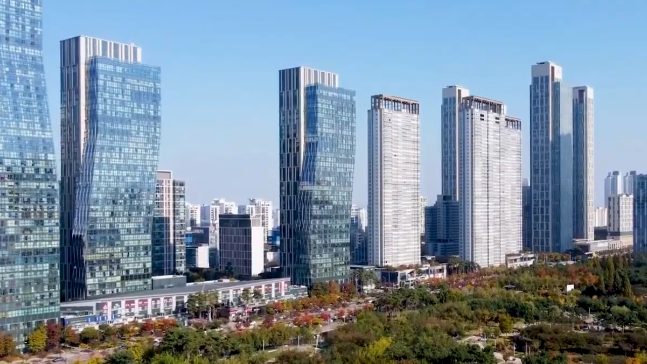 Blue Skyscrapers set against blue sky