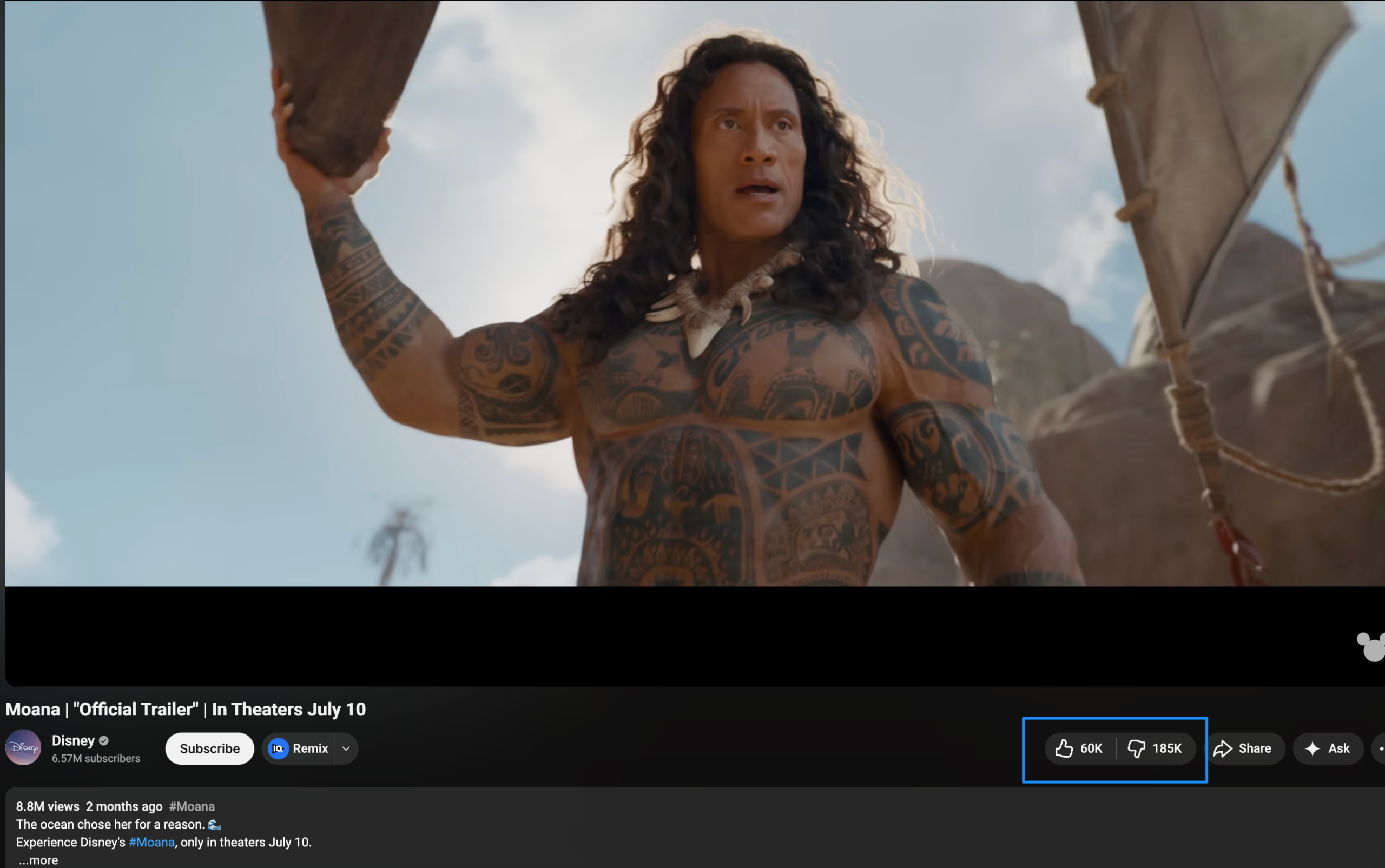 Moana Trailer dislikes