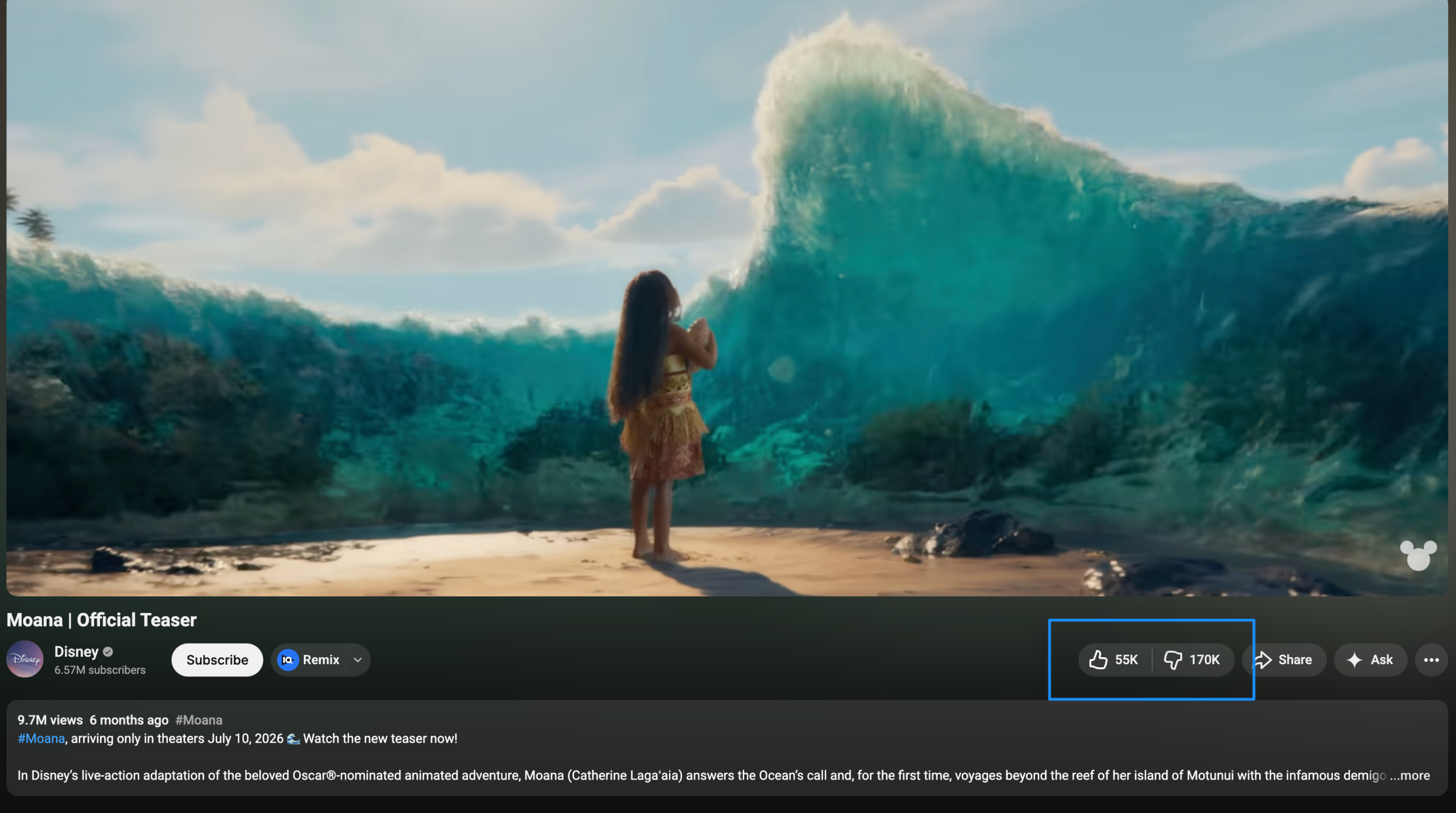 Moana trailer dislikes