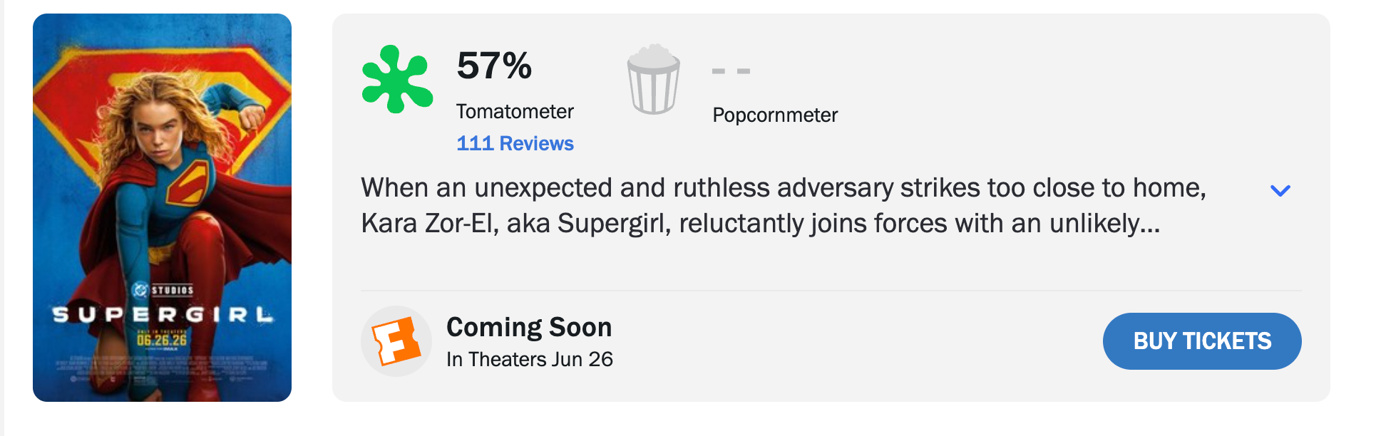 Rotten Tomatoes score for Supergirl