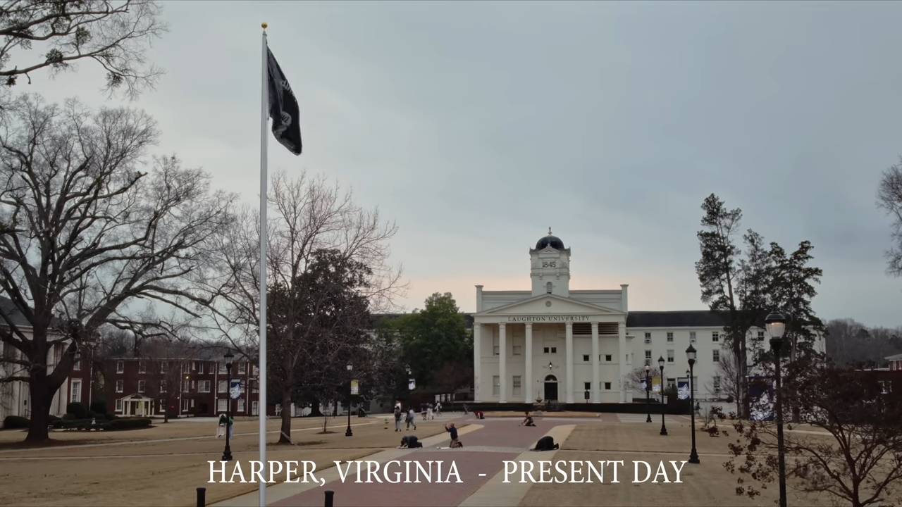 A college campus under a cloudy sky