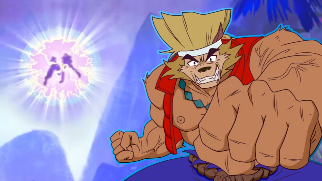 A wolfman in anime style animation