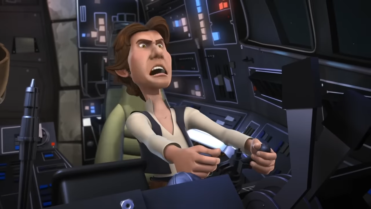 Cartoon Han Solo grimacing