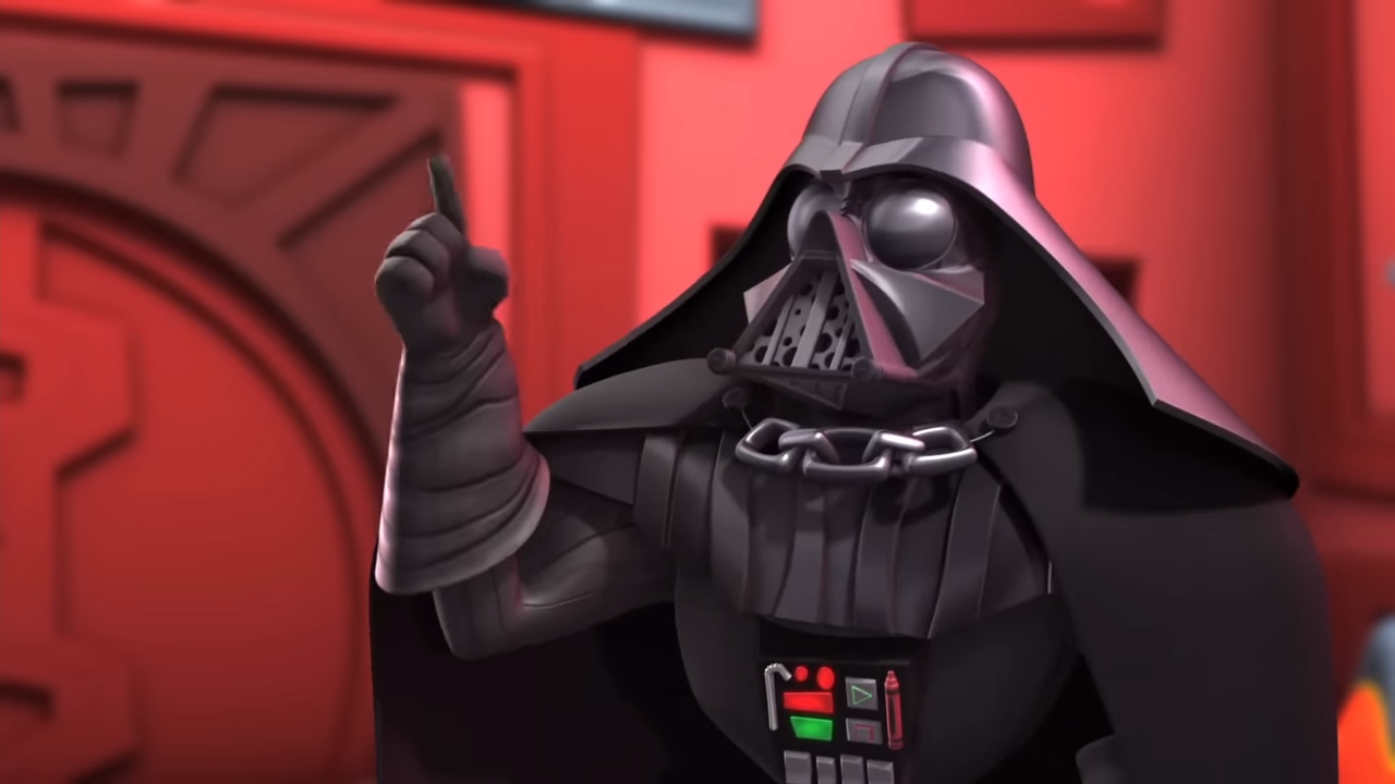 (29) Star Wars Detours – Trailer 00-00-48 Cartoon Darth Vader lifts a finger in approval