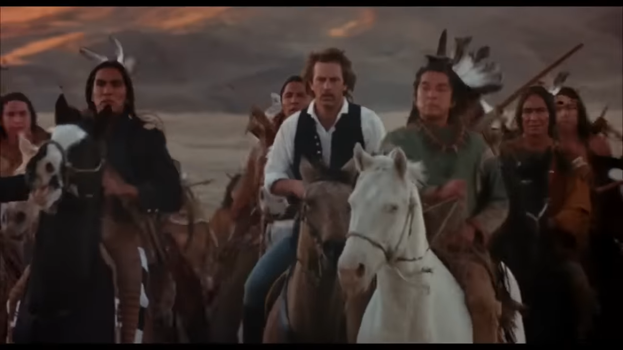 (338) Dances With Wolves (1990) – Kevin Costner Western Movie HD 00-00-46 A white man on horseback, riding alongside native Americans