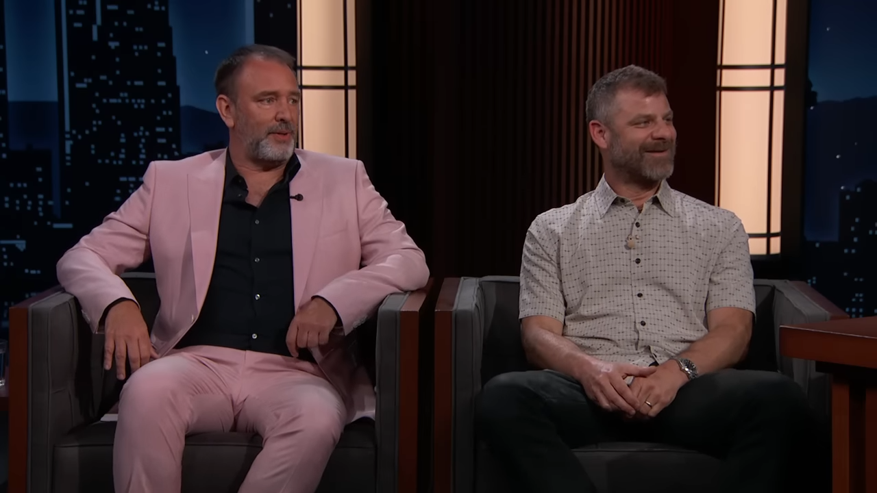 Trey Parker and Matt Stone on a late-night show
