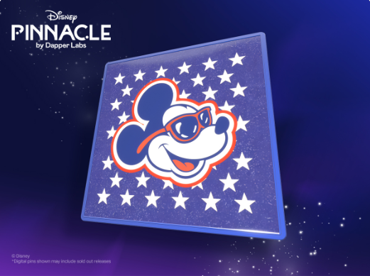 Blue square with Mickey mouse wearing sunglasses and stars behind him