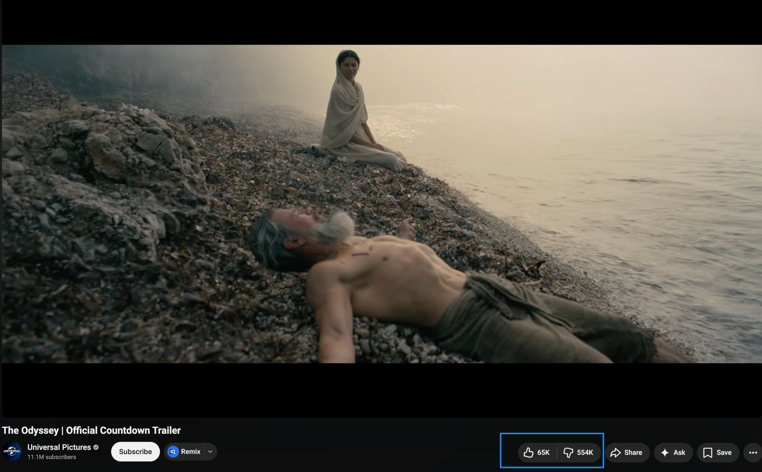 The dislike count for The Odyssey