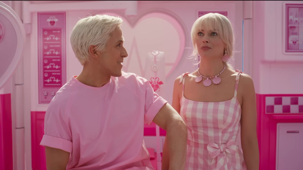 (104) Barbie Main Trailer 00-00-15 Ken looks admiringly at Barbie outside her Dream House
