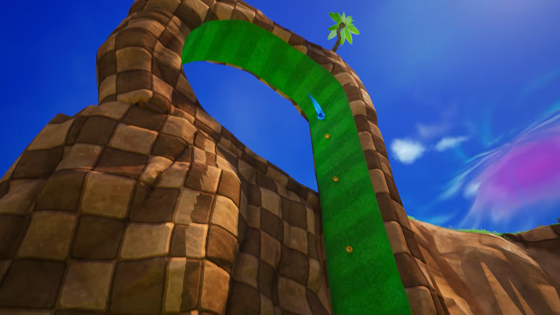 A Sonic-style loop with gold rings
