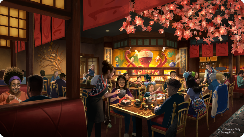 Artwork for Japanese style restaurant with a large octopus preparing food