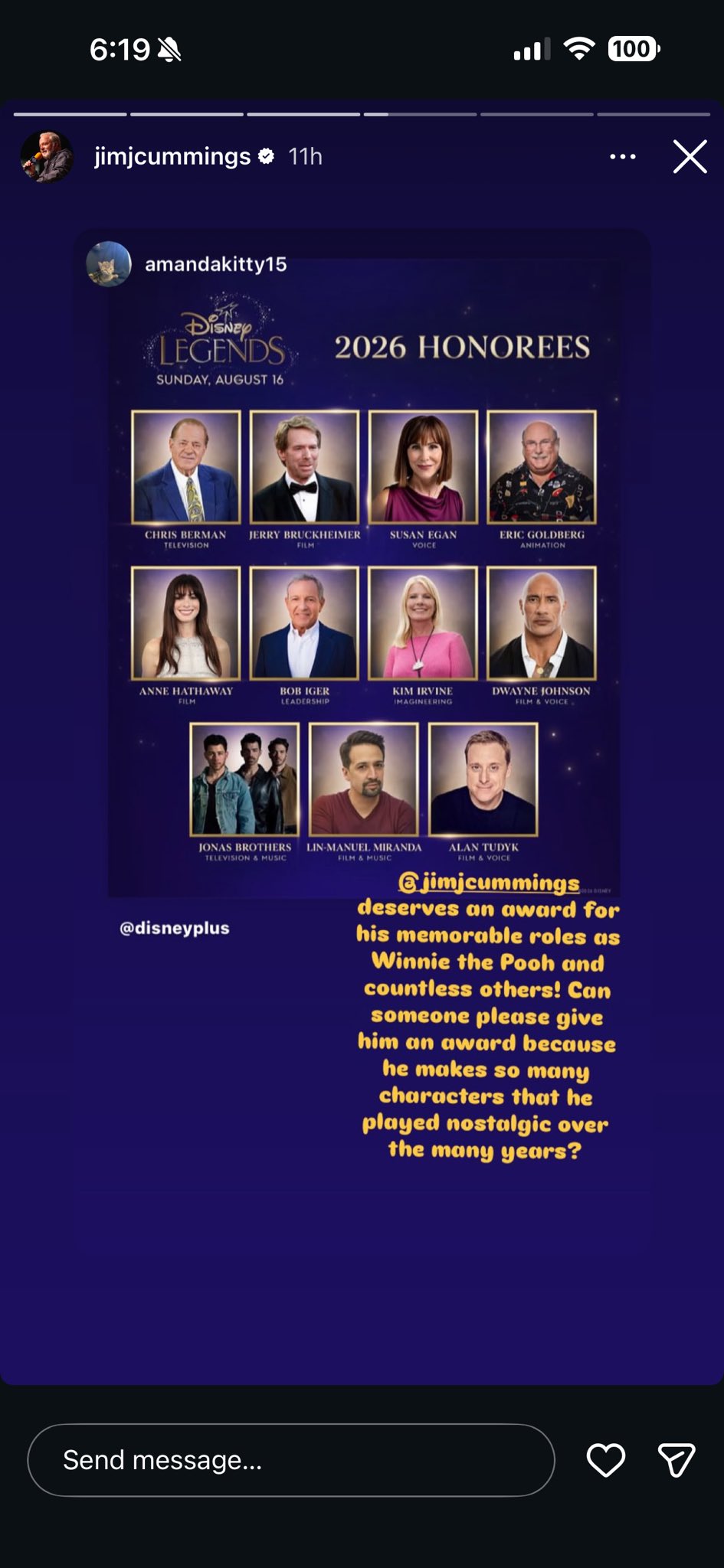 Jim Cummings Shares a post on Instagram