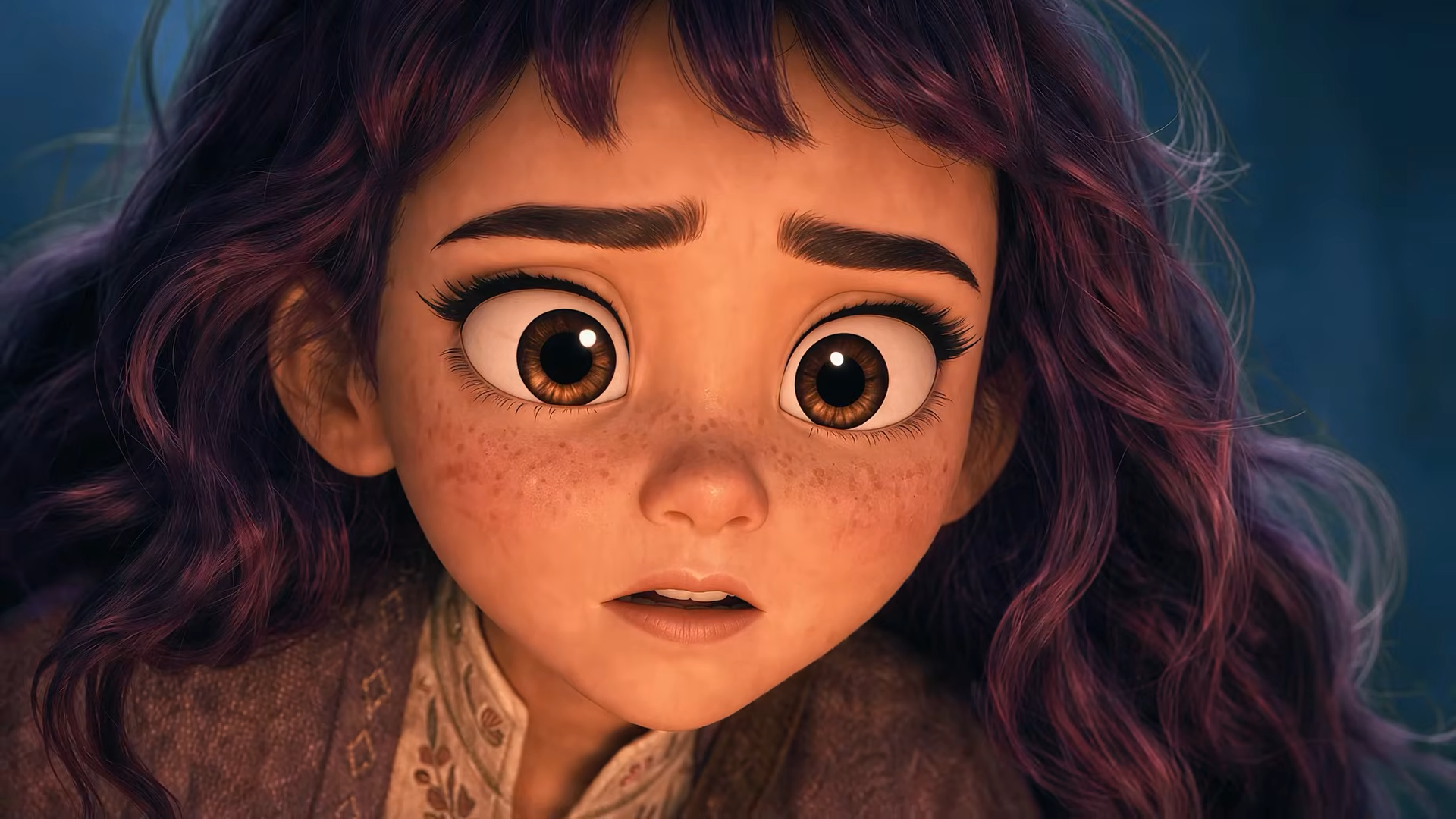 A cartoon girl looks worried