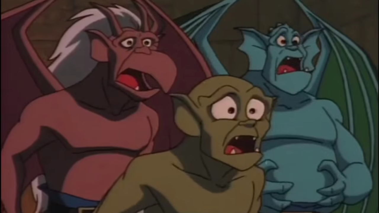 Three animated gargoyles looking shocked