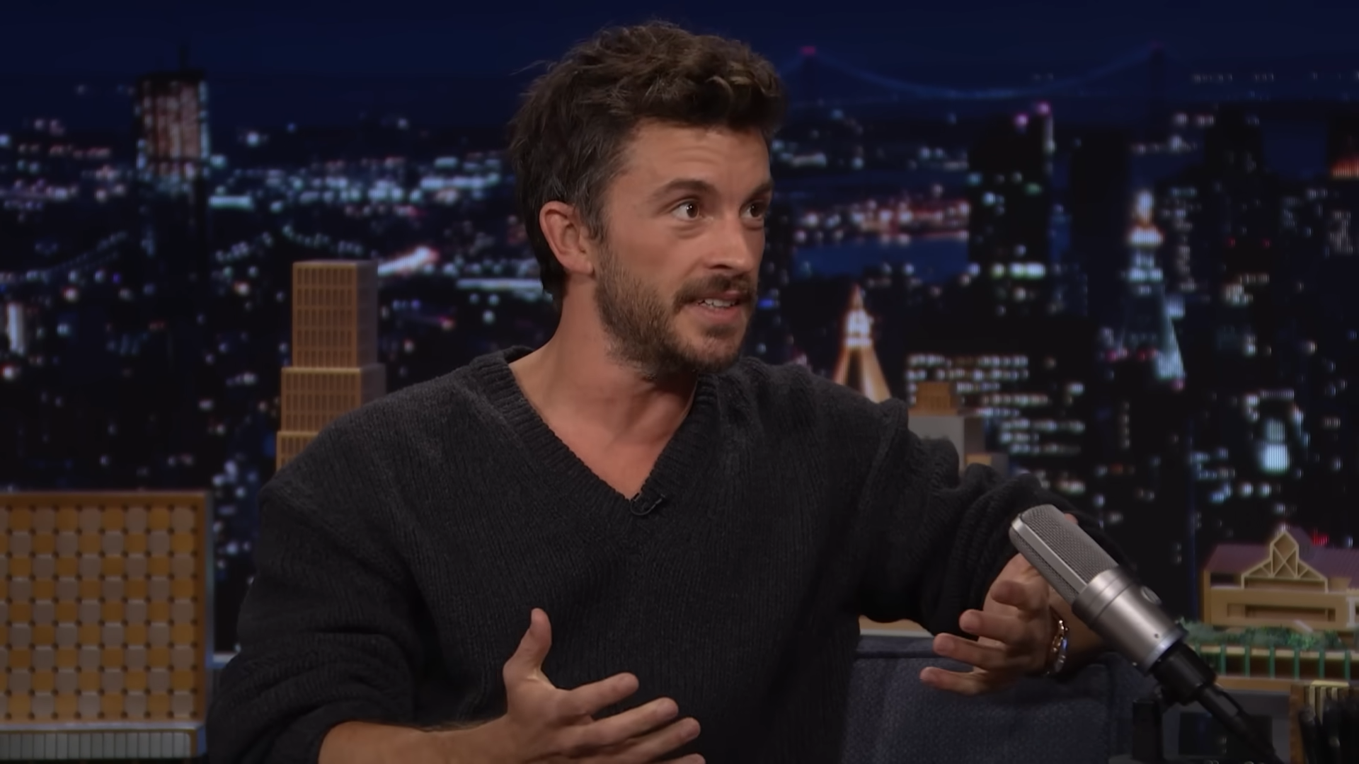 Jonathan Bailey during a late show interview
