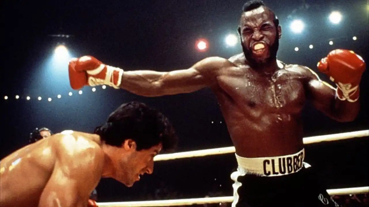 Mr T in Rocky 3 throwing a punch that Rocky ducks