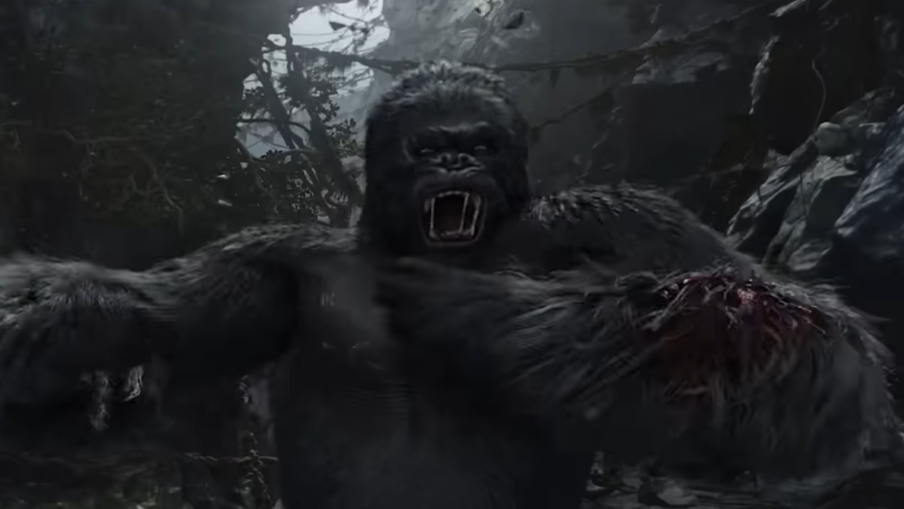 Large gorilla beating its chest