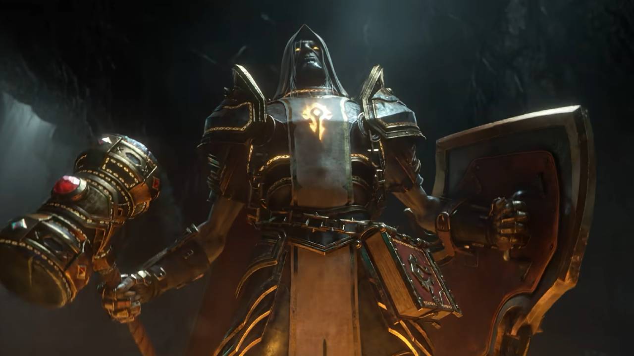 Video game image of a villain in armor holding weapons