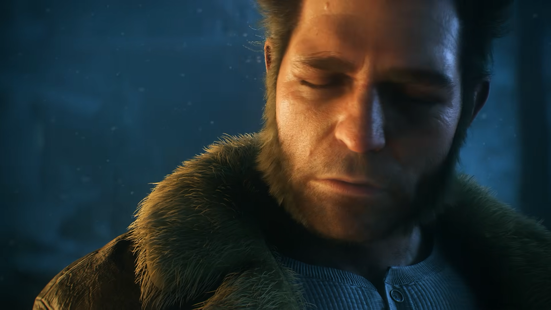 Video game image of Logan looking weary