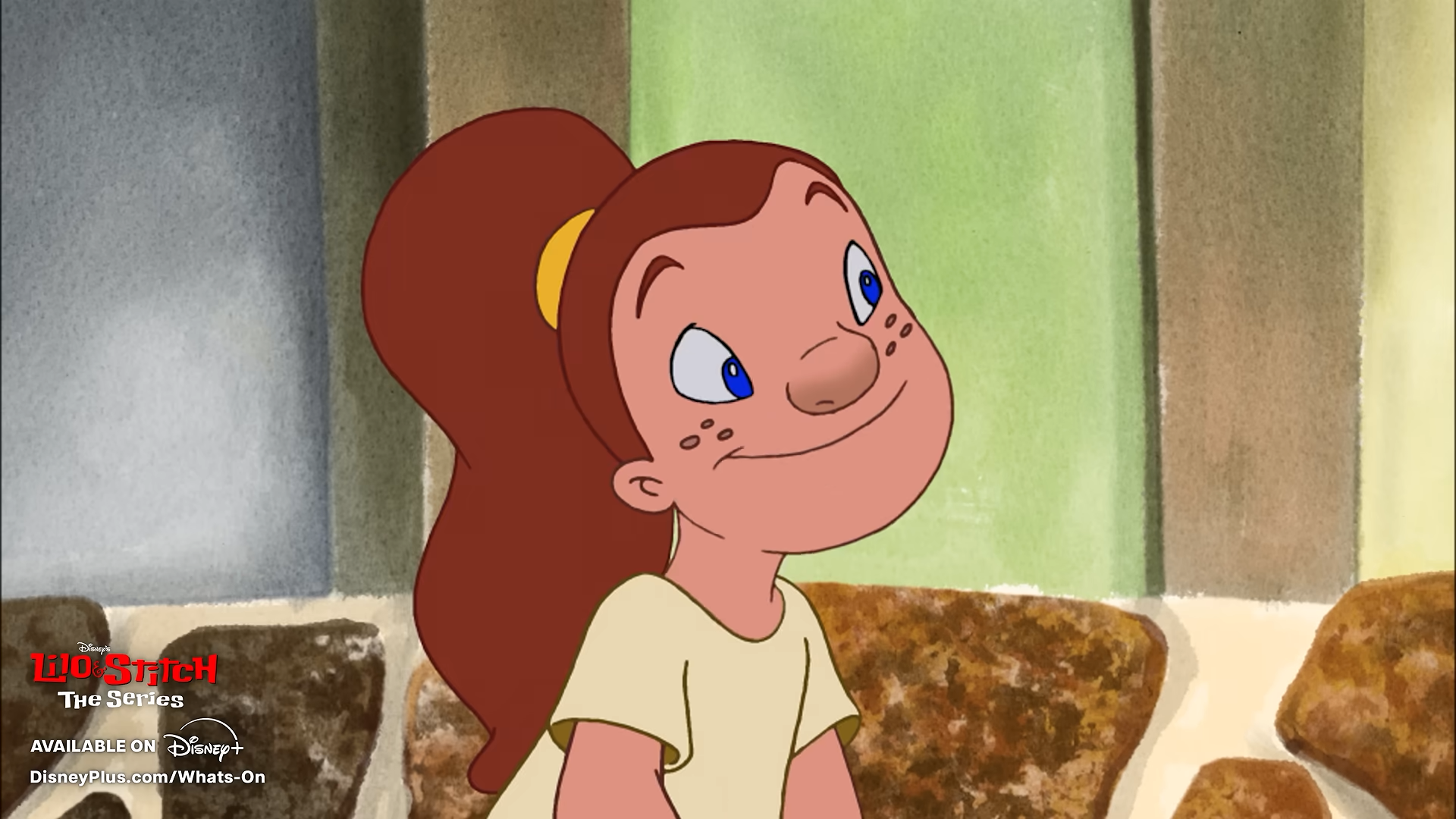 A cartoon girl smiles