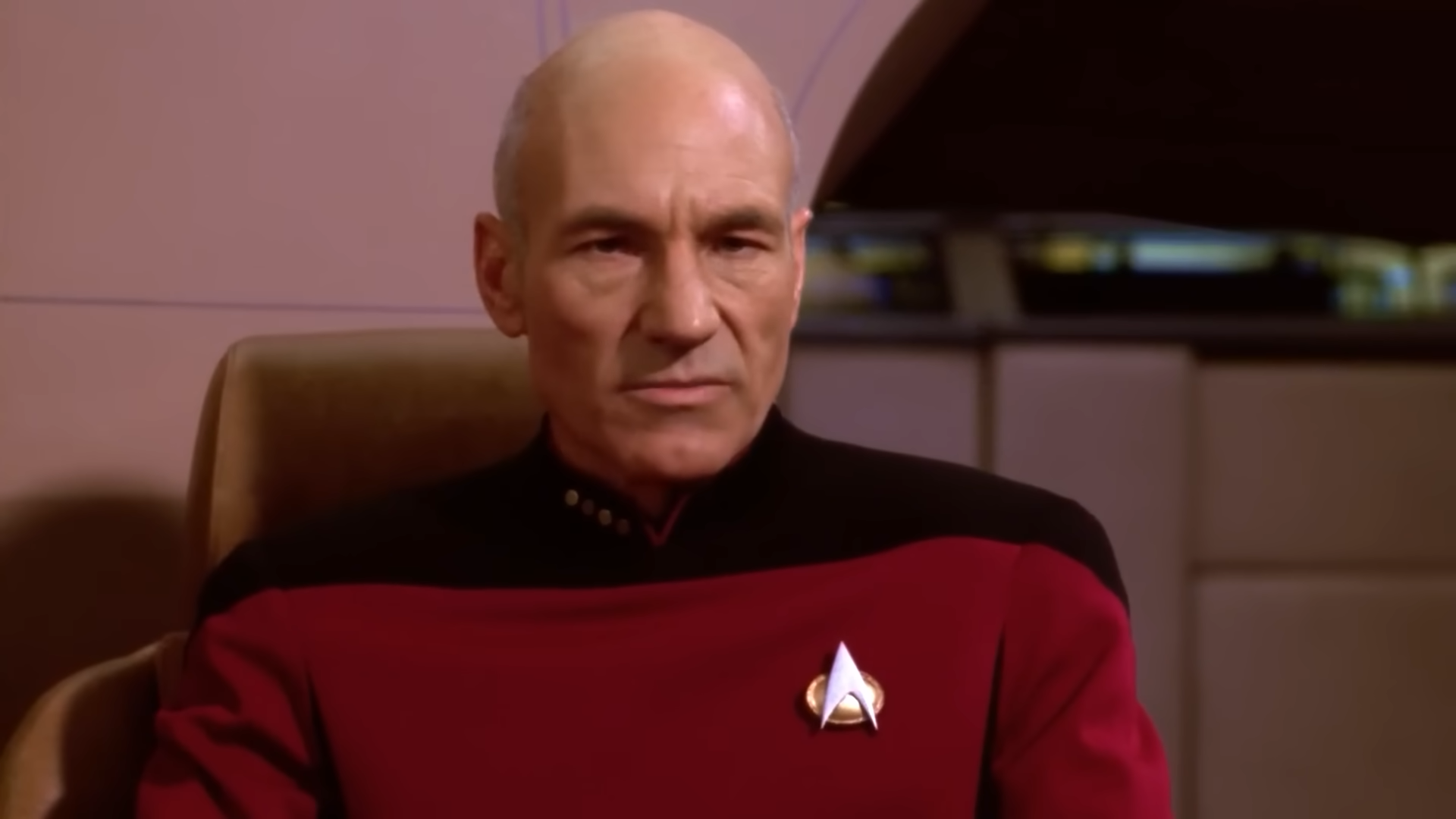 (141) Imposter on the Bridge (Star Trek TNG) 00-00-56 Captain Picard looking stern