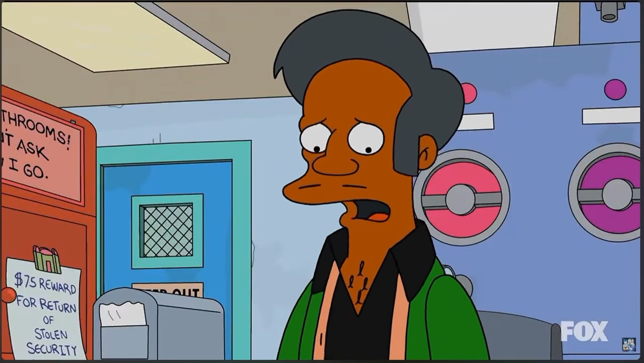 Apu from The Simpsons looking confused