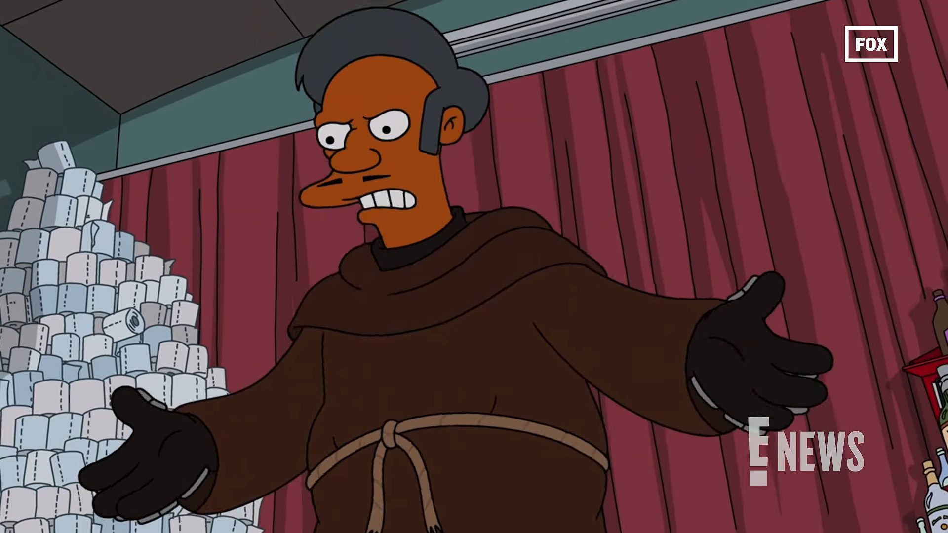 Apu in a robe, angry